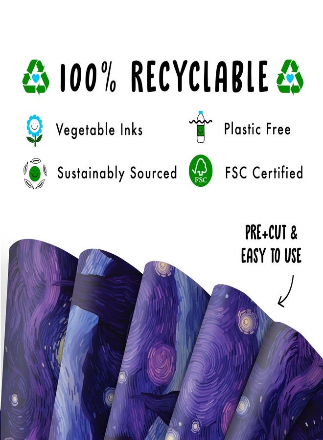 CENTRAL 23 Purple Gift Wrapping Paper - Starry Night Inspired - 6 Sheets Of Trendy Gift Wrap For Men Women - Birthday Anniversary Christmas Journaling - Recyclable - Image 3